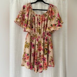 Aakaa Floral Kentucky derby Romper off the shoulder medium